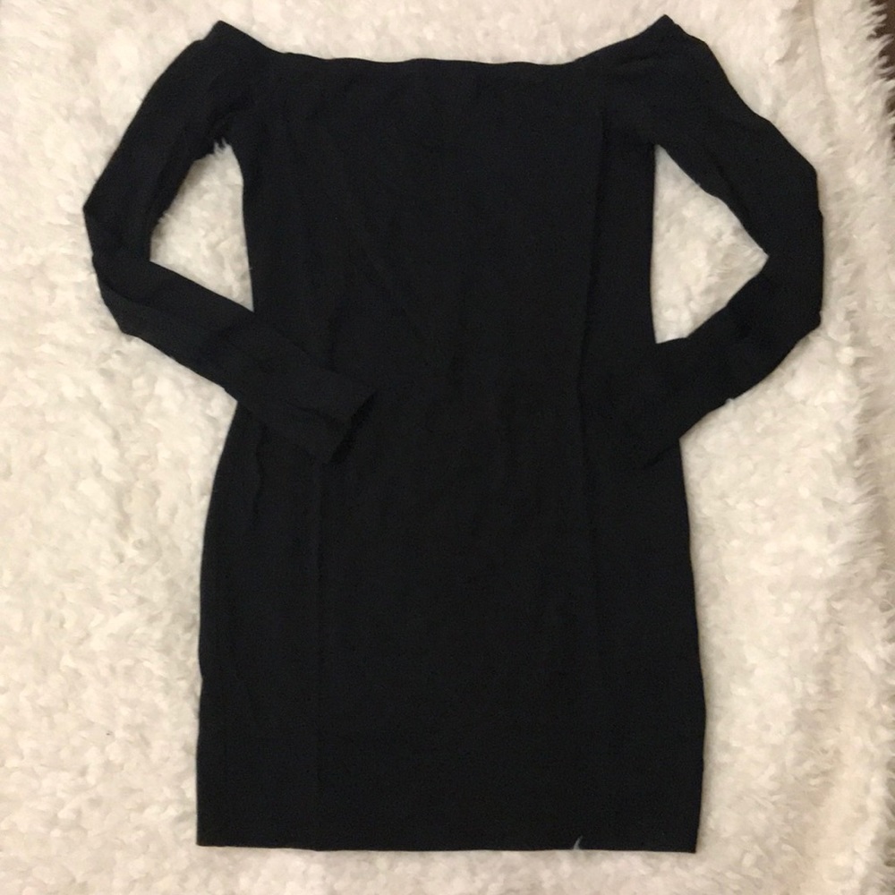 Off the shoulder black mini dress